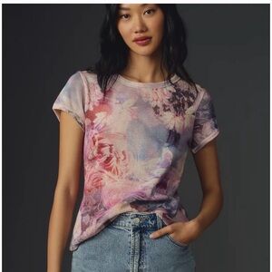 Pilcro Pastel Floral Mesh Short Sleeve Top
